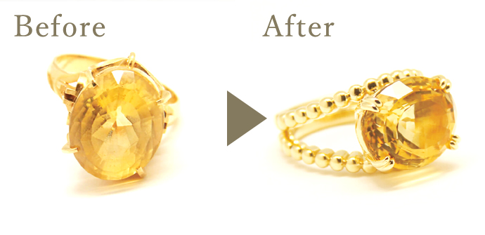 大粒シトリンリングをより石を強調するデザインにリフォーム